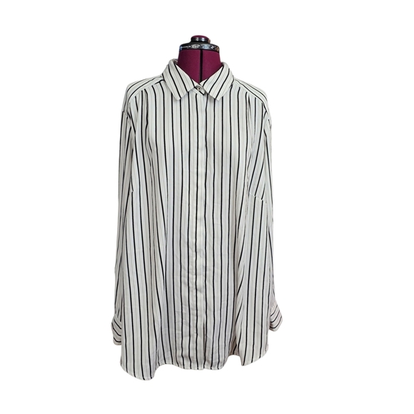 Rachel Zoe Striped Oversized Loose Fit Pin Stiped Womens Long Sleeve Blouse Top - Picture 1 of 10